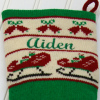 sleigh and bells on Christmas stocking