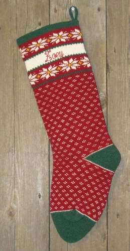 Nordic Style Poinsettia Design Wool Knit Christmas Stocking