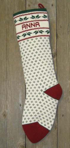 Nordic Style Holly Design Wool Christmas Stocking