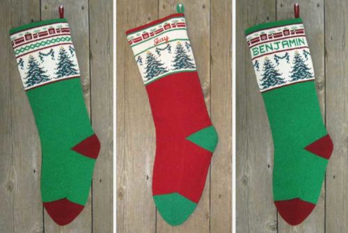 Christmas Trees on Wool Christmas Stockings
