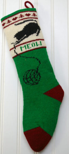Green Cat Christmas Stocking